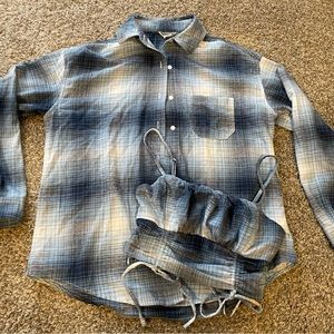 Flannel button down and cute crop top